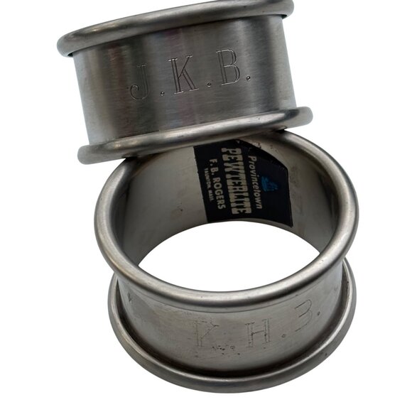 Vintage Provincetown F.B. Rogers Pewter Napkin Rings With Engraved Initials - Picture 3 of 6